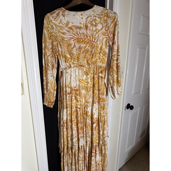 BOHOME Collection Women's Dress XS Maxi Marigold White Tropical Resort Peasant - Picture 7 of 11